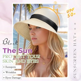 Cephermer Sun Hat, Straw Hat Wig Detachable Adjustable Cap with 12 Inch Synthetic Wavy Hair Extensions Foldable for Women Summer Beach Outdoors Light Brown Mix Ash Blonde