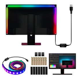 Sonnewelt Neon LED Strip Pack of 2 RGBIC Gaming PC Monitor Backlight USB RGBIC LED Strip for 27 Inch PC, Smart Gaming Light with Skydimo App Control, Sync for Games, Music, Films