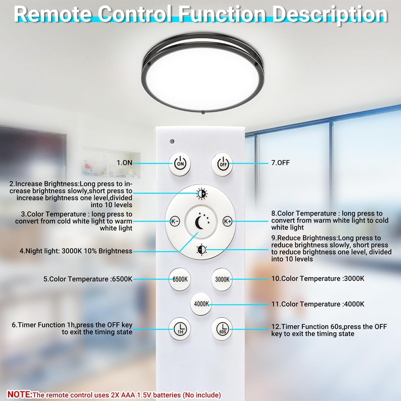 libtit LED Ceiling Lights with Remote for Bedroom Kitchen, 24W