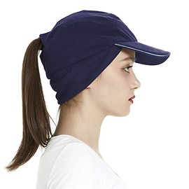 Women Winter Fleece Baseball Caps with Drop Down Ear Warmer Girl Ponytail Hats Camp Ski Running Cap Men Cold Weather Visor Navy Blue