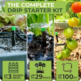 CARPATHEN Drip Irrigation System - Adjustable Premium Irrigation System for Garden, Raised Beds - Complete Drip Irrigation Kit with Drip Emitters, 5/16" and 1/4" Irrigation Tubing and Barbed Fittings