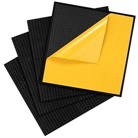 Peel-and-Stick Baseplates - Self Adhesive Building Brick Plates - Compatible with All Major Brands - 4 Pack - 10 inch x 10 inch (Black)