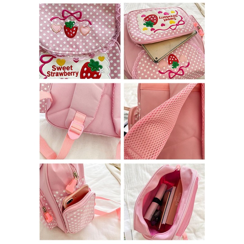 Sothuba Kawaii Strawberry Embroidery Backpack for Girls Teens Students School