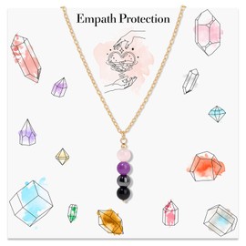 GolbalJew Empath Protection Healing Crystal Necklaces for Women Stone Beads Pendant Necklace, Black Tourmaline, Amethyst, Rose Quartz, Hematite Spiritual Jewelry Gifts