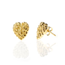 Heart stud earrings Gold nugget earrings Gold heart earrings 925 Sterling Silver, 18K Gold Plated best earrings for sensitive ears Unisex Rough Textured heart earrings studs Gleaming Gift Choice…