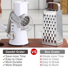 Rotary Cheese Grater, Vegetable Slicer with Three Drum Blades, Grater for Kitchen Faster and Easy Cutting, Rotary Drum Grater Ideal for Cheese, Cucumber, Carrot. etc.