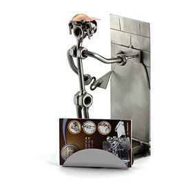 Steelman24 I Nuts and bolts sculpture Plasterer With Business Card Holder I Handmade ornaments I Made in Germany I I Metal figurine