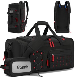 Bosstin Gym Bag for Men & Women, 45L Travel Duffle Sports Duffel Bag Gym Weekender Overnight Backpack with Shoe Compartment (Black)