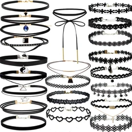 YOKER 22 Pcs Necklaces Black Velvet Choker Set for Womens Velvet Choker Set Classic Gothic Tattoo Lace Chokers Adjustable for Party Cosplay Christmas Birthday