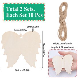 SUNNYCLUE 20Pcs Wooden Angel Ornaments Wood Angel Wings Ornament Christmas Wooden Ornaments Wood Xmas Ornaments Angel Wing Ornaments for Home Craft Hanging Holiday Wedding Birthday Party Decor