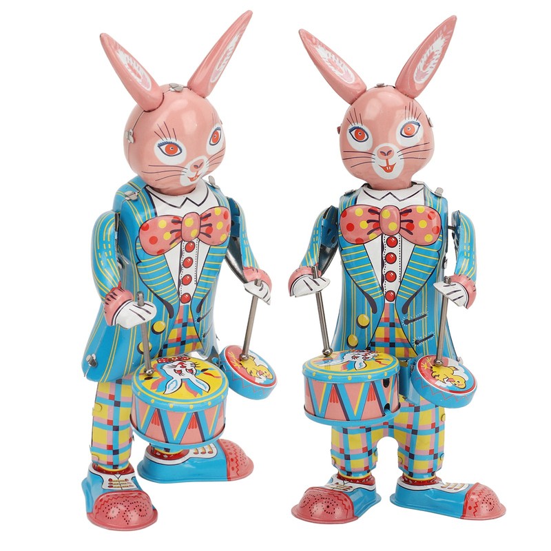 Rabbit Clockwork Toy Retro Metal Swinging Drumming Rabbit Wind Up