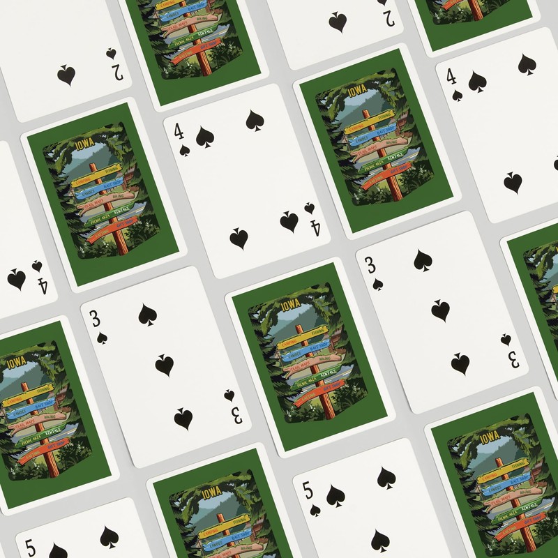 Lantern Press Iowa, Signpost, Forest and Camp, (52 Playing Cards,