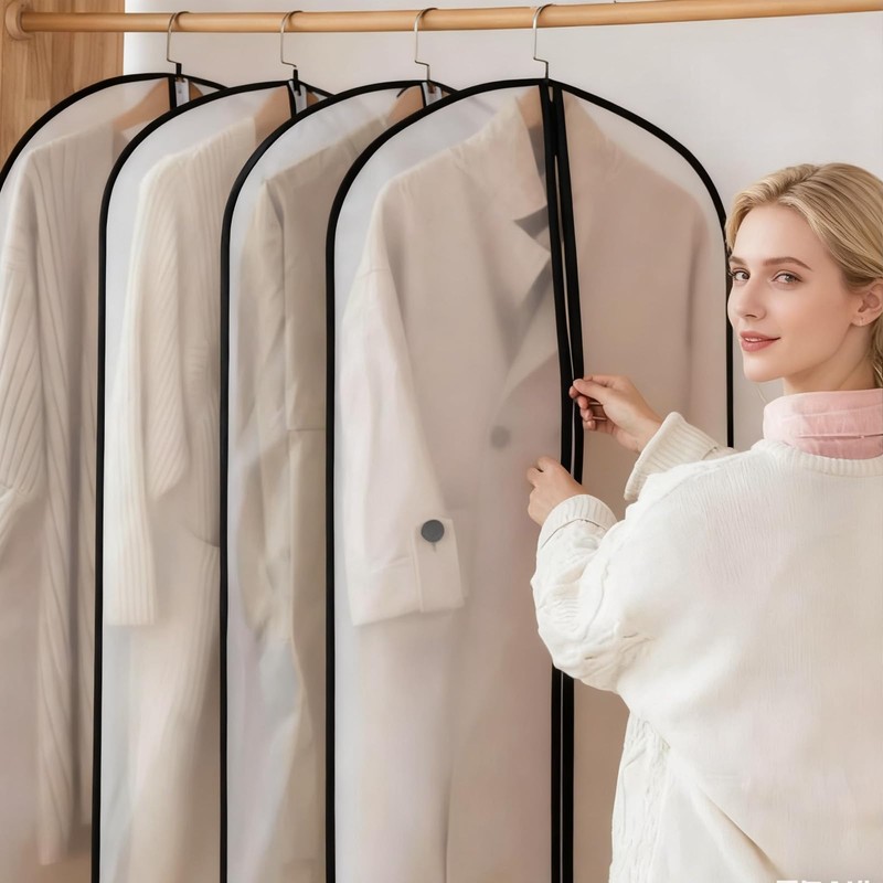 8 Pcs Translucent Garment Bags, 60x120cm Waterproof Dustproof Clothes Cover