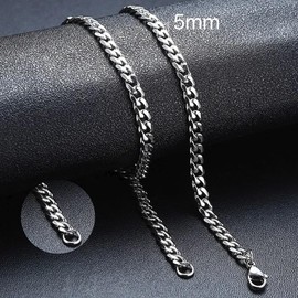 AB Viking Crafts High-Quality Stainless Steel Curb Chain Cuban Chain Colour Silver, Thickness 3/5/7 mm, Length 18/21/23/45/50/55/60/70 cm in Gift Box, Lifestyle HipHop Punk Rock, Stainless Steel