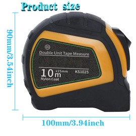 Yuentoen Tape Measure, Tape Measure Autolock 10 m Length, Automatic Tape Locking with Nylon Coating, Tape Measure with Metric Scale, Window for Direct Reading, Shatterproof ABS Housing