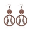 QIAOLEHUI Geometric Wooden Baseball Rugby Earrings Retro Hollow Out Baseball