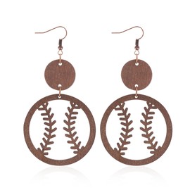 QIAOLEHUI Geometric Wooden Baseball Rugby Earrings Retro Hollow Out Baseball Football Sport Dangle Earring Lightweight Statement Jewelry Gift for Women Sports Fans Players (A)