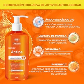Darrow Actine Gel Limpiador Facial Dermatológico con Vitamina C y acido salicilico, para Piel Grasa y con Tendencia Acneica, Elimina el Brillo del... 