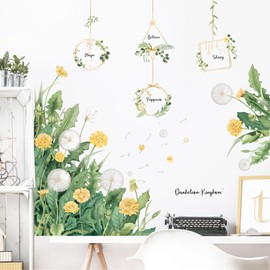 Decvictor Dandelion Green Leaves Wall Decals Green Plants Garlands Wall Stickers Vinyl Peel and Stick Wall Decal Self Adhesive Wall Art Sticker for Aisle Bedroom Sofa Backdrop Wall Home Decor