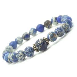 Damenarmband aus blauen imperialen Jaspisperlen und antiken tibetischen Bronzeperlen