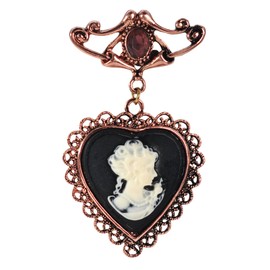 Gyn&Joy Copper Tone Purple Crystal Stone Vintage Victorian Heart Cameo Lady Women Brooch Pin, Metal, rhinestone