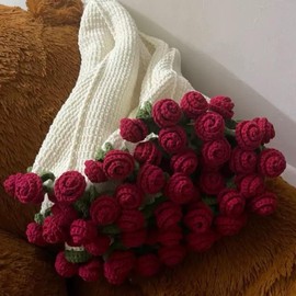 Rose Bouquet Blanket Hand-Woven DIY Material Package Wool Ball Crocheted Flower Blanket Lily Blanket Valentine's Day Gift Commemorative Gift Family Decoration - Color: 16 Huanglinglan Floral Blanket Finished