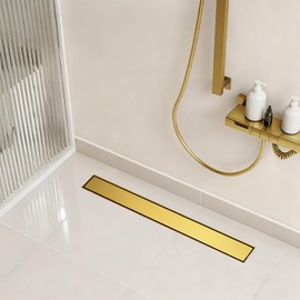 EBYTE Linear Shower Drain, 12 Inch Brushed Gold 304 Stainless Steel Shower Drain with Tile Insert Panels, Long Rectangle Shower Floor Drain with Adjustable Feet, Hair Catcher, Fits Bathroom, Balcony