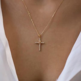 TINGN Kreuz Kette Damen Mädchen, Gold Kreuz Kette Damen Trendige Gold Halskette Damen Gold Kette Mädchen Zierlich Gold Kreuz Halskette Damen Infinity CZ Kreuzkette Gold Kreuz Kette Mädchen Schmuck