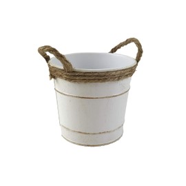 Hampton Art White Galvanized Bucket with Jute Handle & Trim