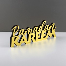 iwa concept | Wooden Acrylic Islamic Tabletop Decors | Ramadan Kareem and Eid Mubarak Decoration | Islamic Muslim Gifts | Ramadan Eid Decoration | (Ramadan Kareem-6, Gold)