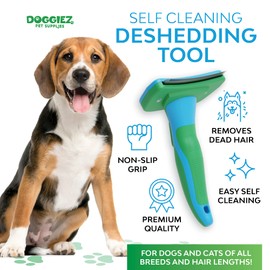 Doggiez Pet Supplies - Self Cleaning Deshedding Brush for Dogs & Cats - Undercoat Deshedding Tool Dog Brush - Cat Comb Removes Loose Dirt, Hair & Fur - Large Pet Grooming Short & Long Hair Shedding