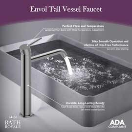 Bath Royale Envol Tall Vessel Sink Bathroom Faucet, Modern Single Hole Design, Brushed Gold