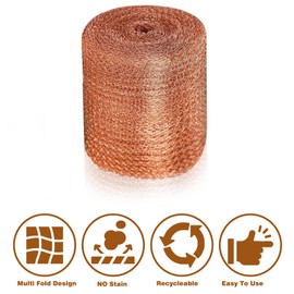 Copper Mesh Rodent Control Copper Wool for Rodent Control Pure Copper Mesh Screen Copper Mesh Roll Rodent Mesh Screen Copper Wire Mesh for Rodent, Bat & Snail 5 Inchx 46 Ft
