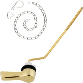 iFealClear Polished Gold Universal Side Mount Toilet Tank Flush Lever Replacement, Toilet Handle Replacement Kit with Stainless Steel Flapper Chain, Solid Brass Angle Mount Toilrt Trip Lever