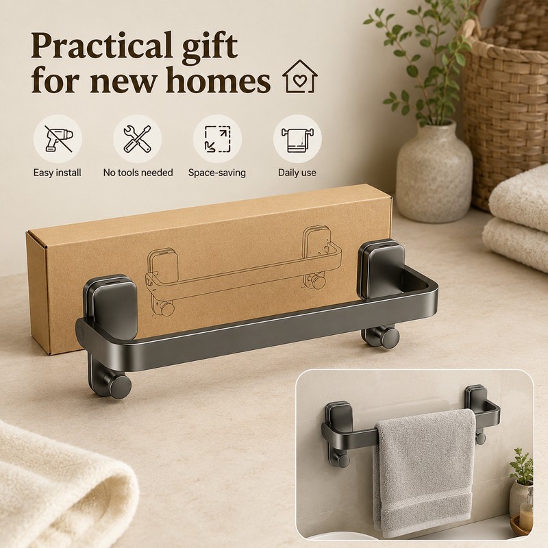 No-Drill Suction Cup Towel Bar for Bathrooms – Folding Aluminum