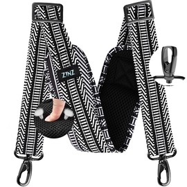 ZINZ 77 Inch Shoulder Strap Univesal Bag Strap with Fixed Pad Ultra Thick Plus Long & Breathable Cushion, Replacement Strap for Bags,Black White Jacquard
