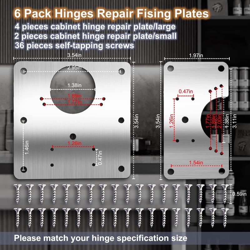 6 PCS Cabinet Hinge Repair Plate, Hinges Repair Fixing Plates,