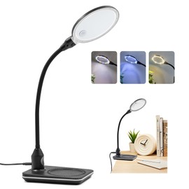 HUlBOER 30X Magnifying Glass with Light and Stand, 5.9 Inch Lighted Magnifier Lamp, 3 Color Modes Dimmable, Flexible Gooseneck Desk Magnifying Light Hands Free for Jewelry, Reading, Hobby Close Work
