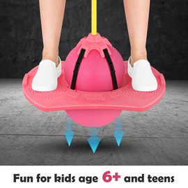 Christoy Pogo Jumper with Handle and Ball Pump, High Jump Toy Bounce Jump Trick Board Pogo Bouncing Ball Safe and Fun Pogo Stick for Kids Boys Girls and Adults (Pink)