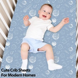 Unnivoll Baby Crib Sheets for Boys Girls, Fitted Crib Sheet Neutral 3 Pack for Standard Crib and Toddler Mattress, Breathable Soft Microfiber Baby Sheet 28x52x8in Green Gray Constellation