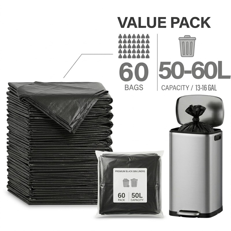 ELPHECO 13 Gallon Trash Bags, 60 Count Trash Bags for