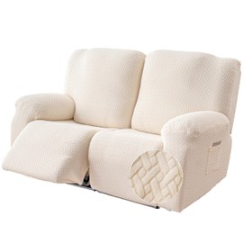 Genina Recliner Loveseat Cover Stretch Couch Covers Sofa slipcover for 2 Seat Reclining Couch Thick Jacquard Furniture Protector (Beige)