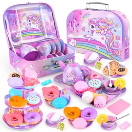 ARANEE Tea Service Children from 3 4 5 6 Years Unicorn Tea Party Set for Girls, Tin Teapot Set, Children's Kitchen Toy for Gifts