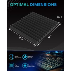 96 Pack Sound Proof Foam Panels for Walls, 1 X 12 X 12 Inches Acoustic Foam Panels, High Density Acoustic Panels Sound Absorbing, Black Gray Noise Cancelling Studio Wedges (NOT INCLUDE ADHESIVE)
