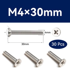 30 Pcs M4 Door Handle Screws,Carbon Steel M4 Screws,Flathead Door Knobs Cabinet Handles Screws,Galvanized Surface M4 Countersunk Bolts,for Kitchen Bedroom Drawer Cabinet(4mm x 30mm)