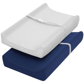 TILLYOU Changing Pad Cover Set in Soft Jersey Material - Fits 32"/34''x16" Contoured Pad for Babies, Navy Blue & Lt Gray