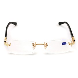 Men Rectangular Rimless Designer Fashion Reading Glasses/w Anti-reflective AR Coating (Gold, 1.50)