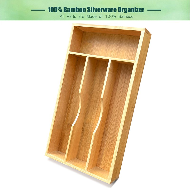 guiogc Bamboo Kitchen Drawer Silverware Organizer, 7 Inch Silverware Utensils