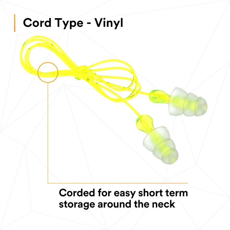3M Tri-Flange Earplugs P3000, Corded, 100 Pairs