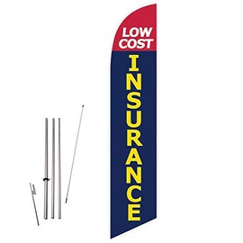 Low Cost Insurance (Blue) Feather Flag with Complete 15ft Pole kit and Ground Spike